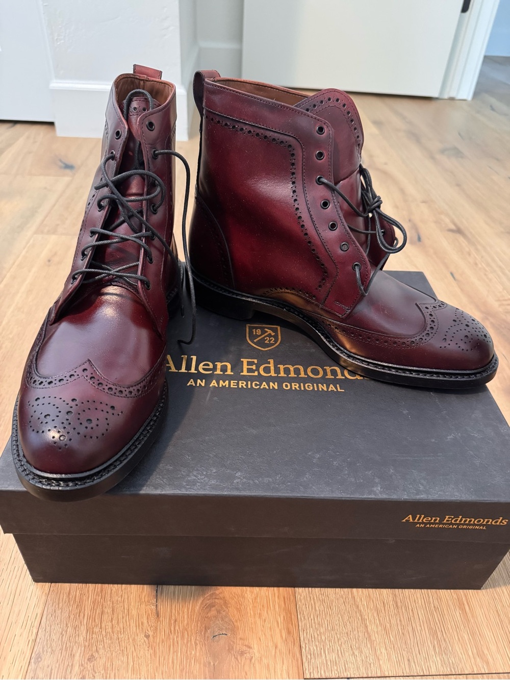 Allen Edmonds Men’s Burgundy Leather Wingtip Boots size 10.5